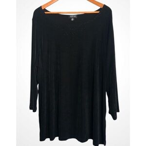 August Max Stretch Black Shiny Stud Embellished Long Sleeve Round Neck Top 5X